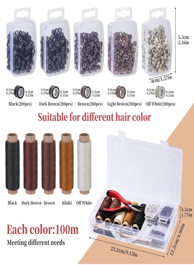 Fedmut Hair Extension Tools Kit, 5 Colors 1000Pcs Micro Silicone Rings Beads with Hair Extension Remove Pliers, Pulling Hook, Threads, Needle for Hair Extensions Hair Styling - Image 2
